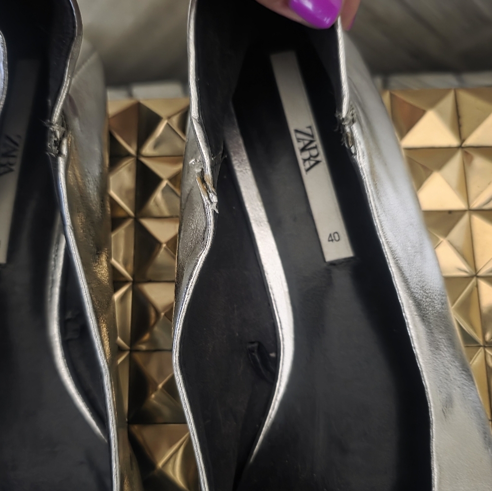 ZARA Silver Babouche-Style Flats – Fold-Down Heel (Size 40, Never Worn) - Picture 3 of 6